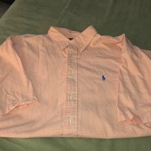 Polo orange and white gingham button up.